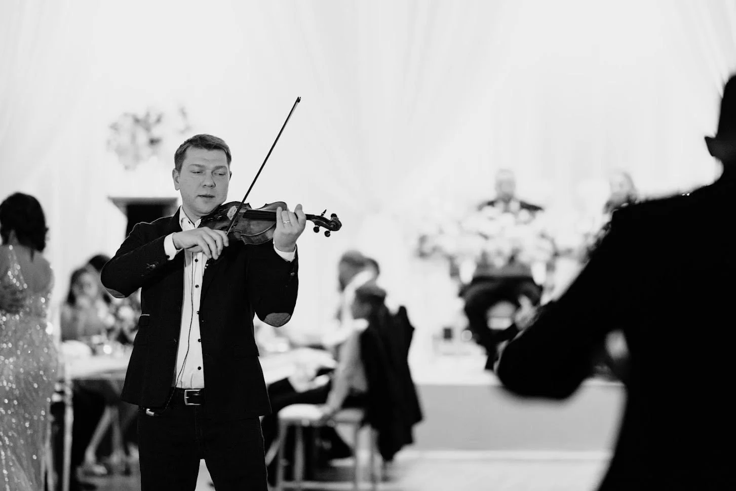 Black and white live performance photo